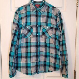 Arizona Jean Co Shirt Men's Medium Plaid Button-Down Long Sleeve Western Casual
